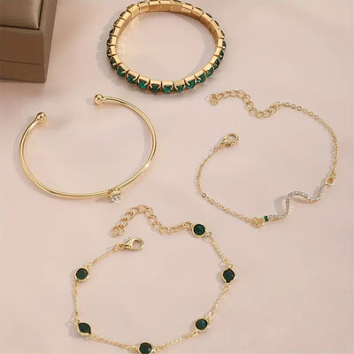 Conjunto de pulseras de piedras preciosas verdes