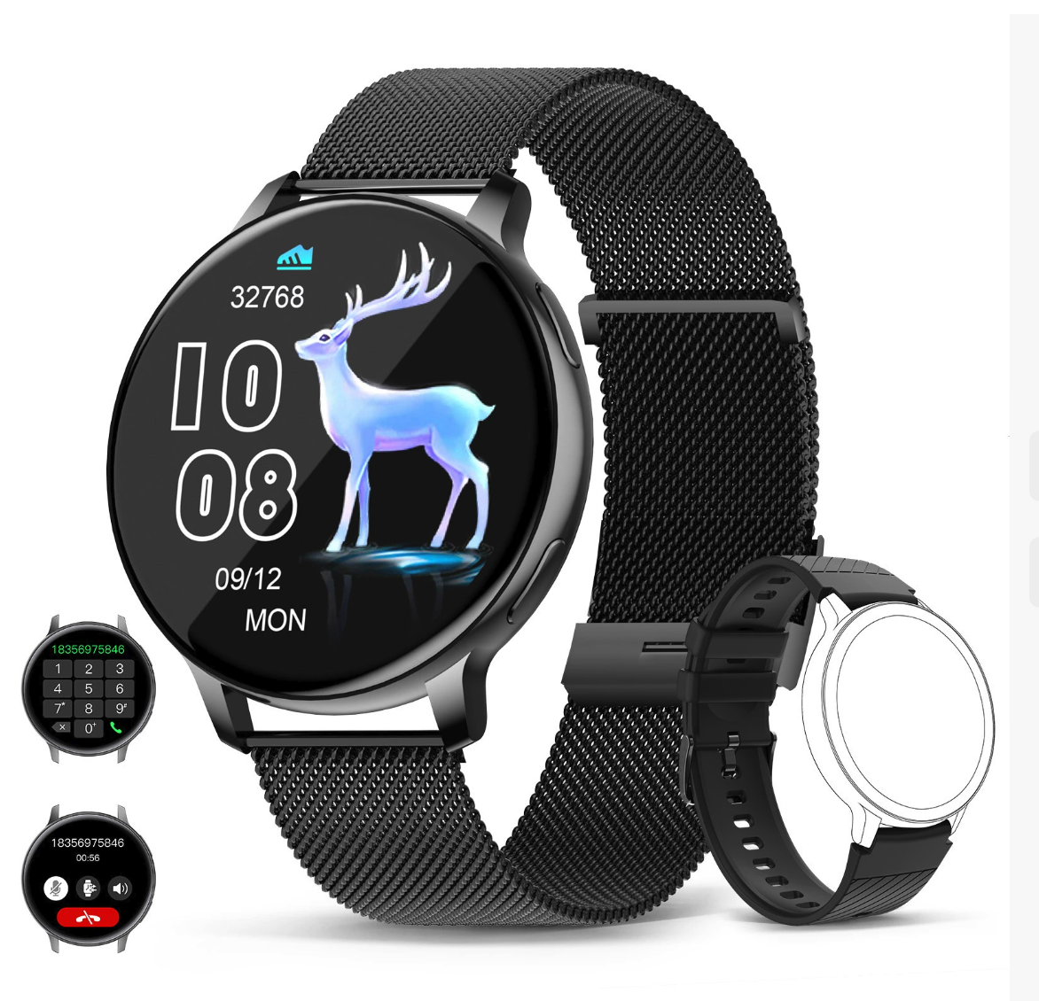 Viona | Reloj inteligente redondo resistente al agua con seguimiento de actividad física y salud